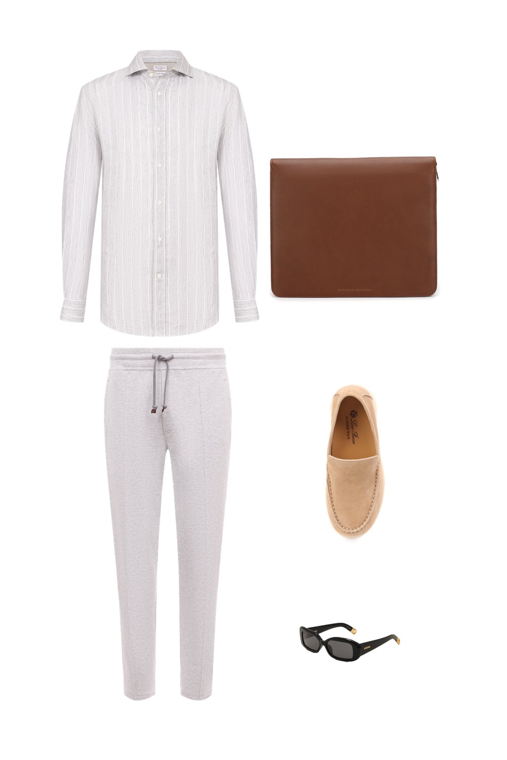Striped linen and suede loafers