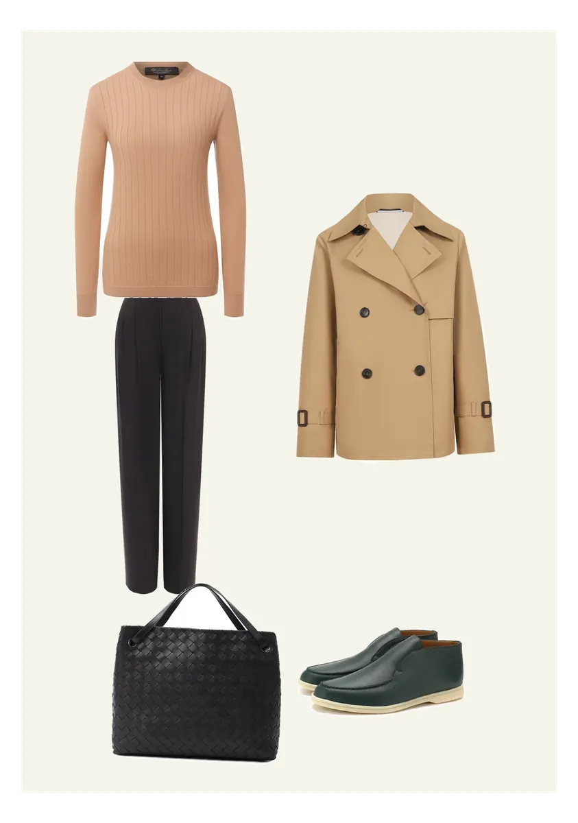 Rain: a trench and closed shoes